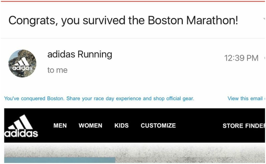 Inesperado vino versus Felicitaciones, sobreviviste a la maratón de Boston!”: el desafortunado mail  de Adidas