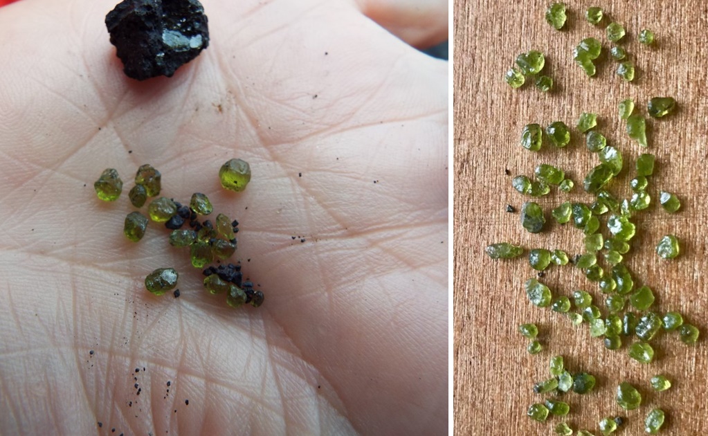 Usuarios publicaron fotos de cristales verdes que aseguran haber hallado tras la erupción del volcán Kialuea en Hawái
