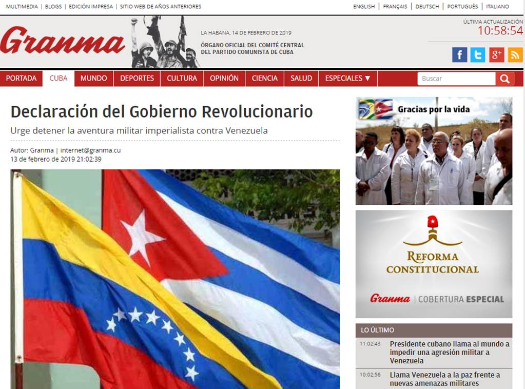 Cuba acusó que EU alista “aventura militar” contra Venezuela