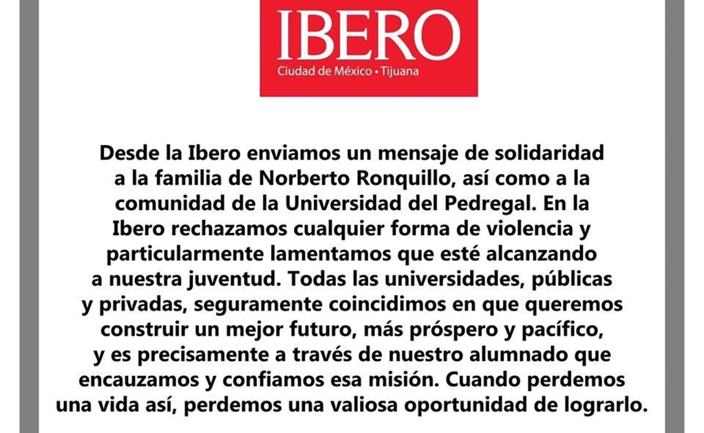 Universidad Iberoamericana se solidariza con familia de Norberto