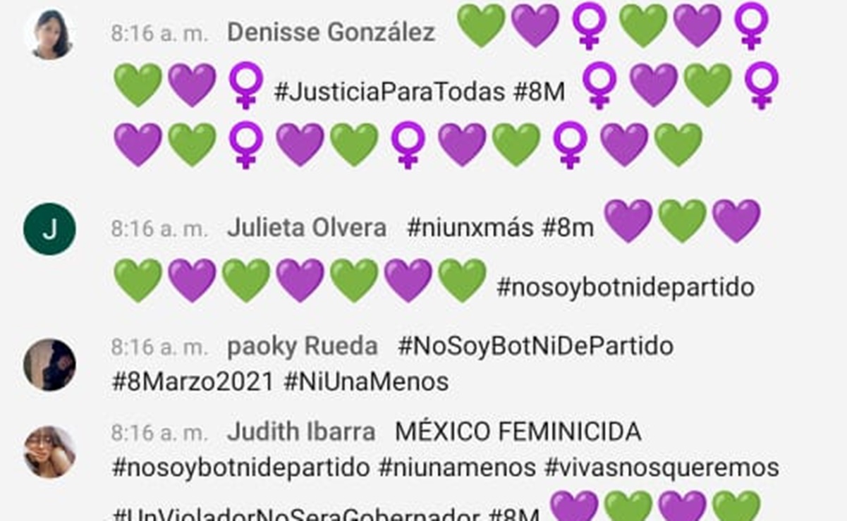 8M. "No soy bot", mujeres protestan en "La Mañanera"