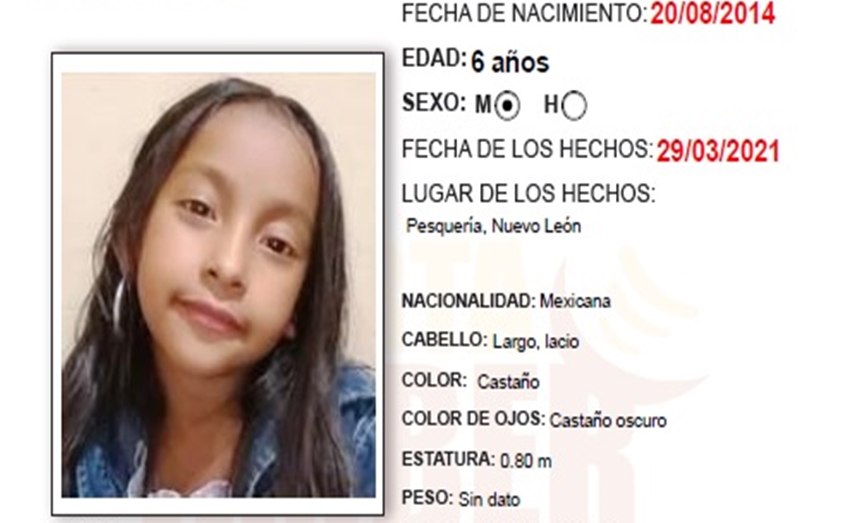Activan Alerta Amber por desaparición de Sofía Abigail de 6 años en Nuevo León