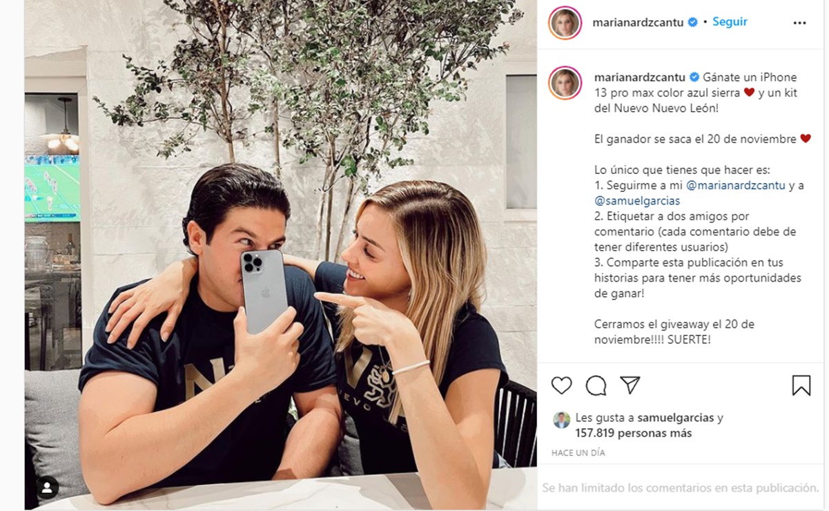 Cuestionan a Mariana Rodríguez, esposa de Samuel García, por regalar iPhone en su Instagram