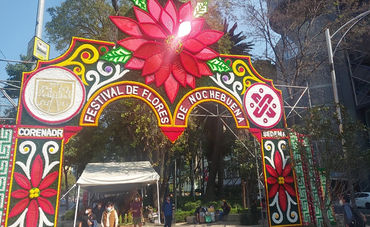 Inauguran Festival de Flores de Nochebuena en Paseo de la Reforma