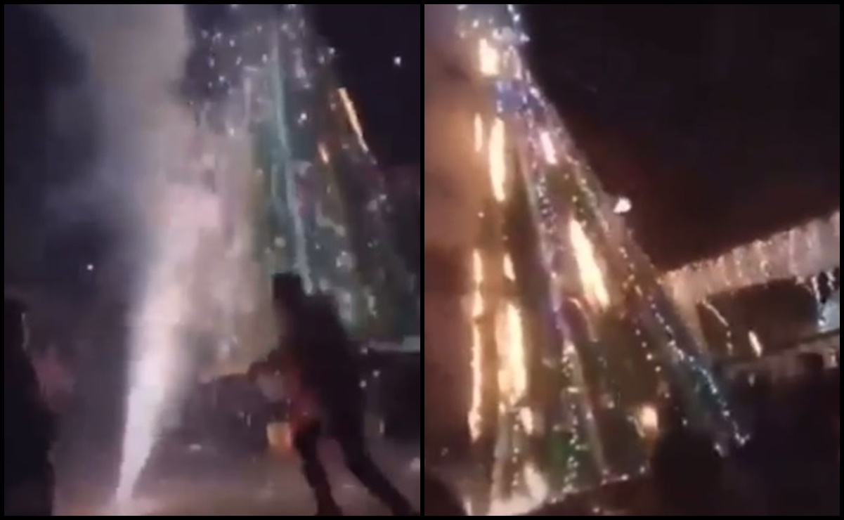 Se incendia árbol de Navidad en comunidad de Tula, Hidalgo