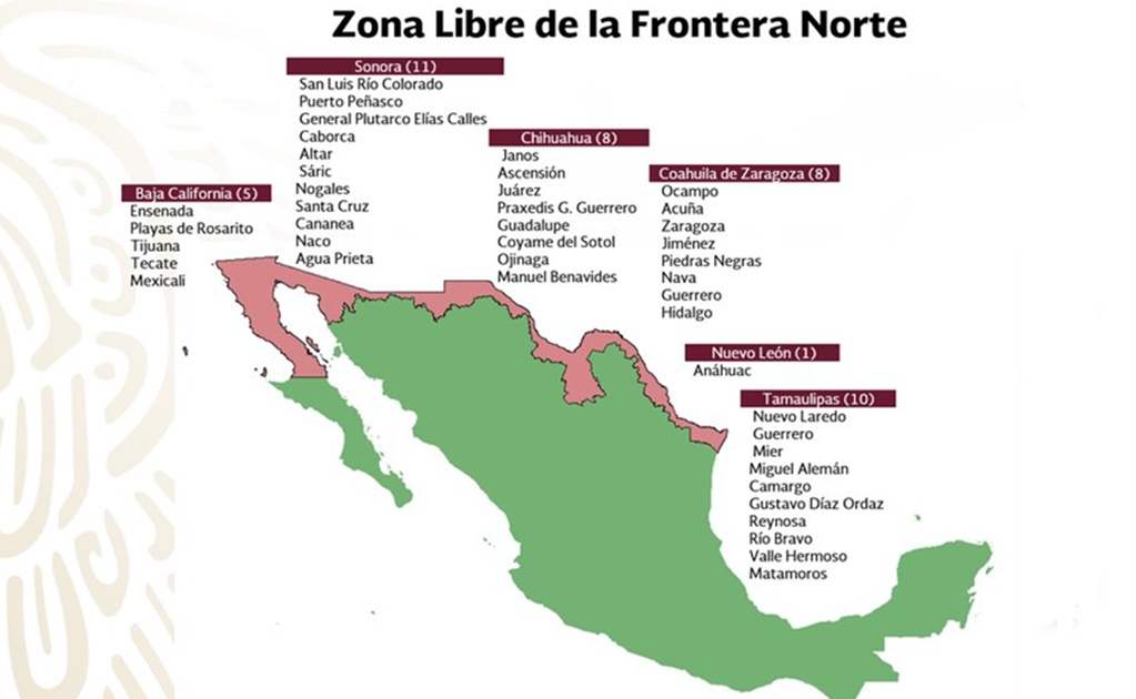 Lista de municipios de la Zona Libre de la Frontera Norte 