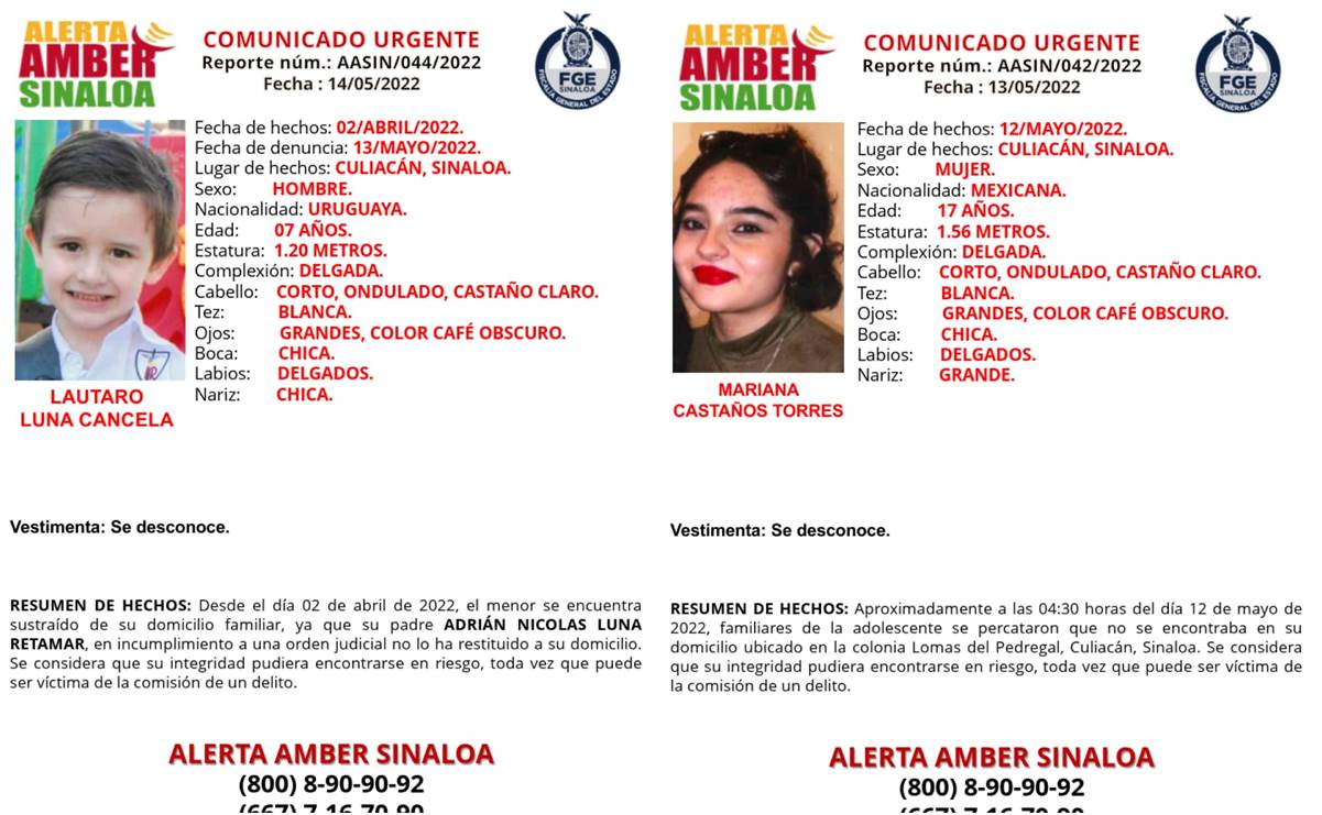 Emiten 4 alertas por desaparici&oacute;n de menores en Sinaloa