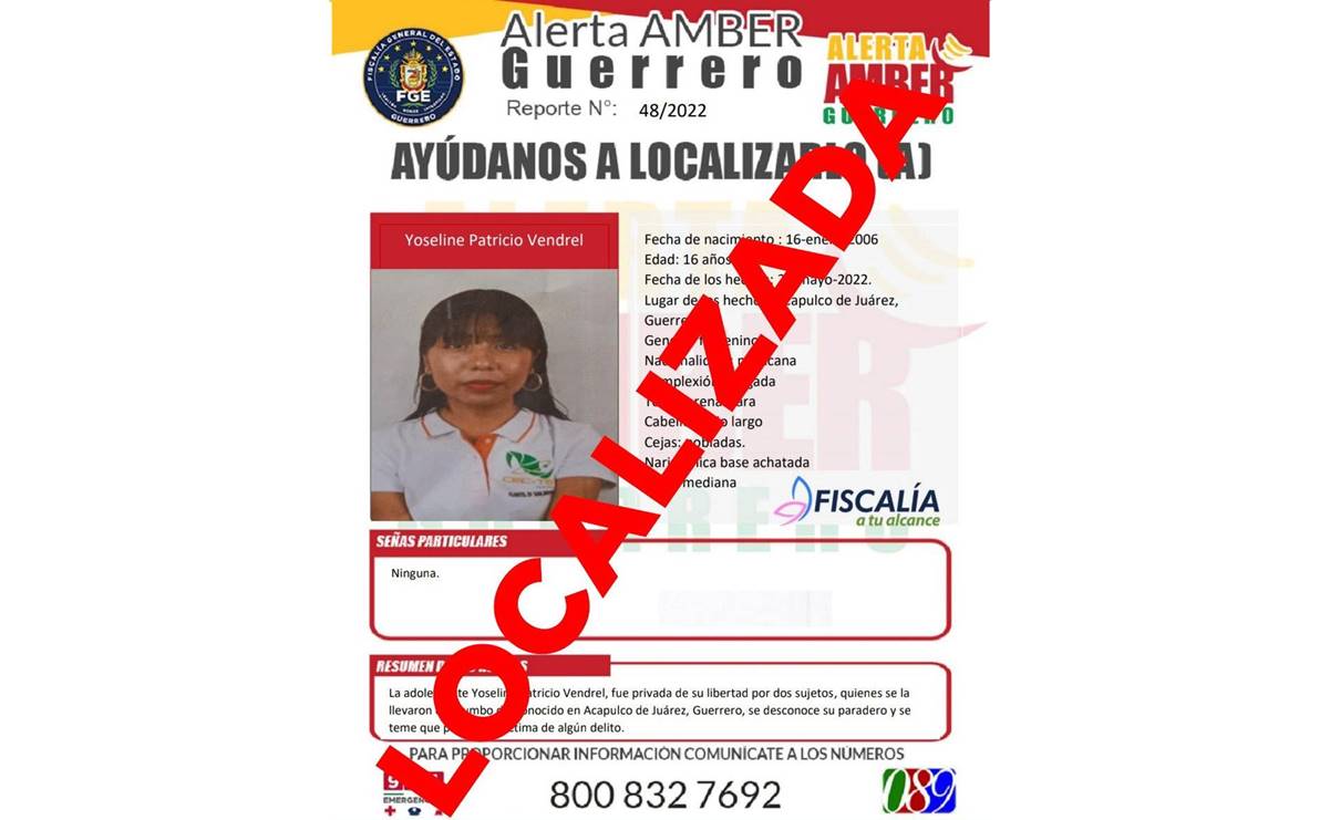 Fiscal&iacute;a localiza con vida a Yoseline Patricio, joven secuestrada en Guerrero