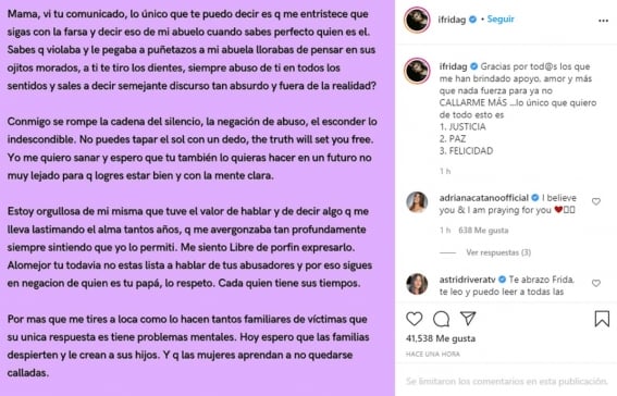 comunicado frida ok - Frida Sofía contesta y asegura que Enrique Guzmán golpeaba y violaba