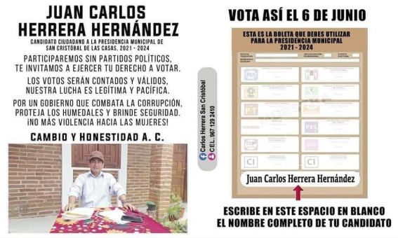 Carlos herrera hernandez candidato sin partido, dinero, ni foto en boleta electoral en Chiapas 
